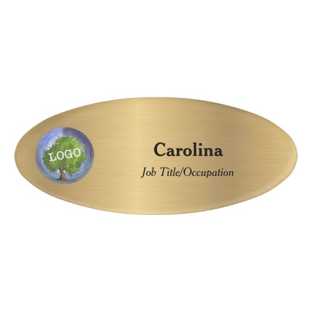 Business Logo Company Magnetic Oval Gold Name Tag (Front)