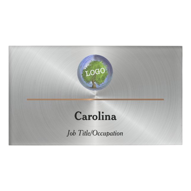 Business Logo Company Magnetic Silver Name Tag (Front)