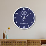 Business Logo Company Name Corporate Branded Navy  Clock<br><div class="desc">Wall Clocks with company logo make unique corporate promotional gifts. Personalise with your business name and logo. The logo clocks also make great gifts of appreciation for employees.</div>