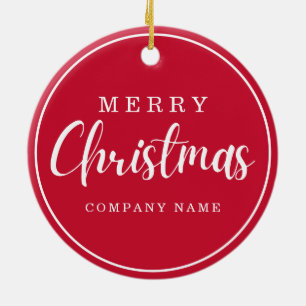 Business Logo Company Name Merry Christmas Red Ceramic Tree Decoration