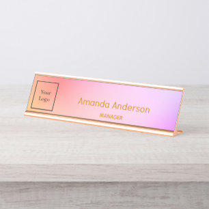 Business logo company pink purple golden gradient desk name plate