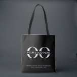 Business Logo Company Promotional Black Tote Bag<br><div class="desc">A simple custom business template in a modern minimalist style that can easily be updated with your company logo and text. Designed with a horizontal logo banner image (2560 x 1440 px), you can customise by changing the text and image using the fields provided, or use the "message" button to...</div>