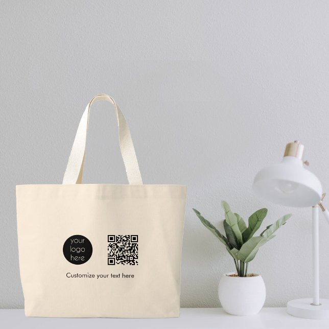 Business Logo Company Promotional QR Code Text Large Tote Bag (Creator Uploaded)