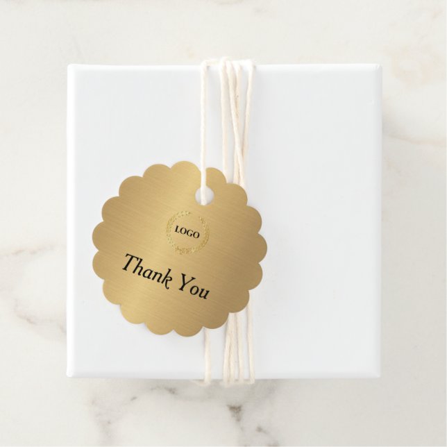 Business Logo Company Scalloped Gold Hang Tag (In Situ)