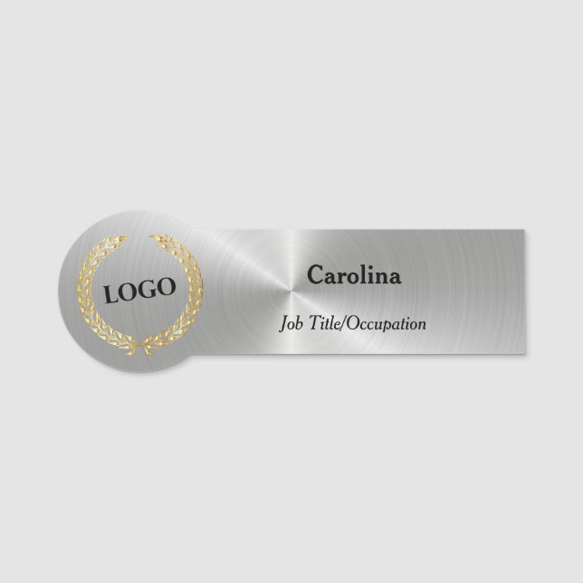 Business Logo Company Silver Shaped Name Tag (Front)