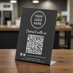 Business Logo Connect With Us Create Your QR Code Pedestal Sign