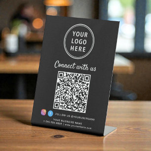 Business Logo Connect With Us QR Code Tabletop Pedestal Sign