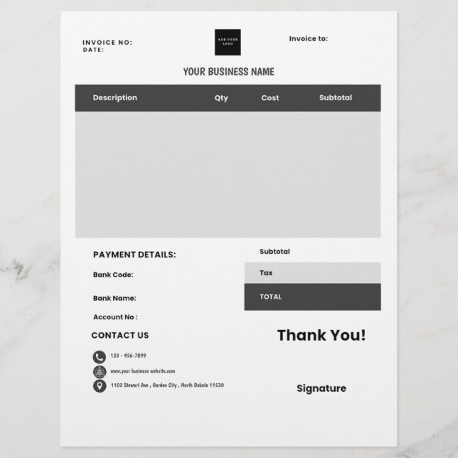  Business Logo Construction & Contractor Invoice  Custom Letterhead (Front)