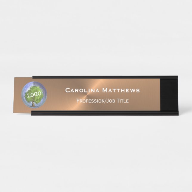 Business Logo Copper Changeable Desk Name Plate (Front)