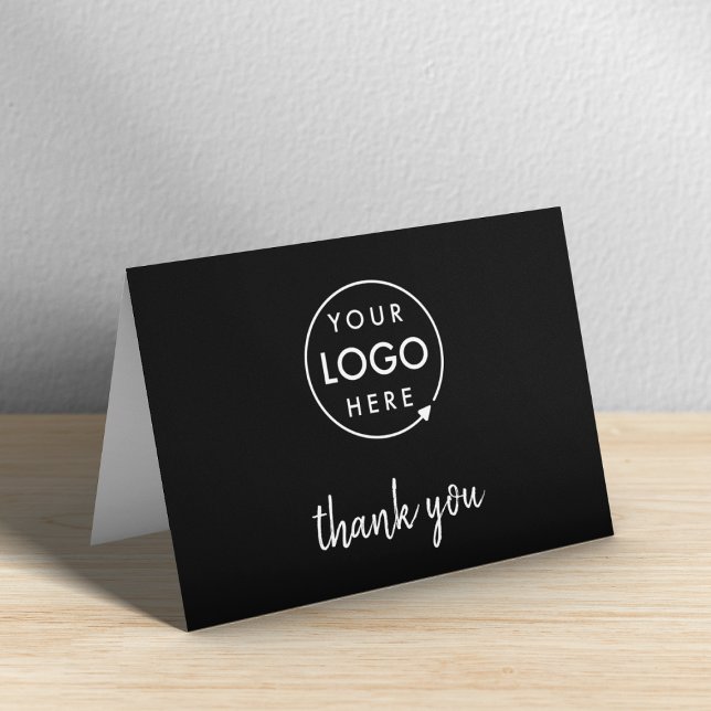 Business Logo | Corporate Company Professional Thank You Card (A stylish sleek black horizontal folded logo thank you card perfect for small business appreciation)