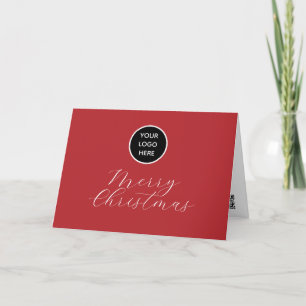 Business Logo Corporate Modern Red Christmas Thank You Card