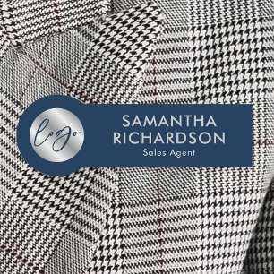 Business Logo Corporate Navy & Silver Employee Name Tag