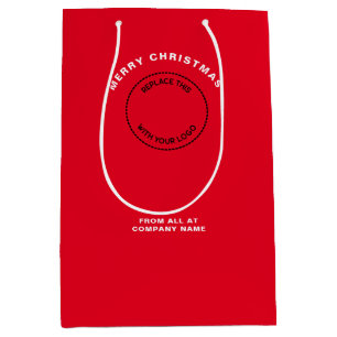 Business Logo Corporate Red Merry Christmas Medium Gift Bag