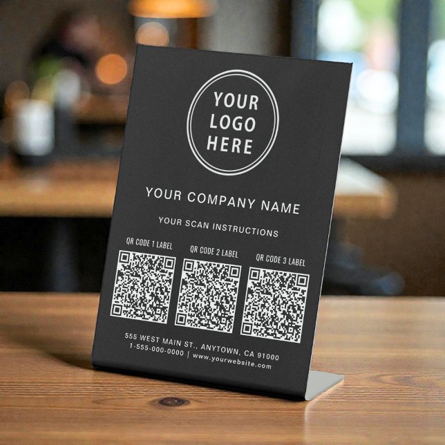 Business Logo Create 3 QR Codes Black Pedestal Sign (Business Logo Create 3 QR Codes Black Pedestal Sign)