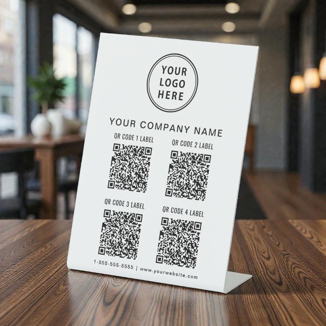 Business Logo Create Your 4 QR Codes Pedestal Sign (Business Logo 4 QR Codes Pedestal Sign)