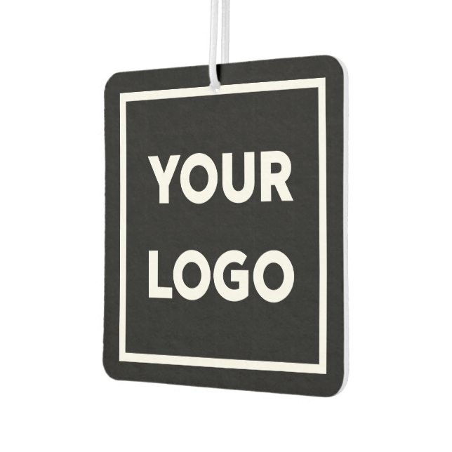 Business Logo Custom QR Code and Text on Black Car Air Freshener (Left)