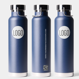 Business logo Custom QR code website Blue Water Bottle