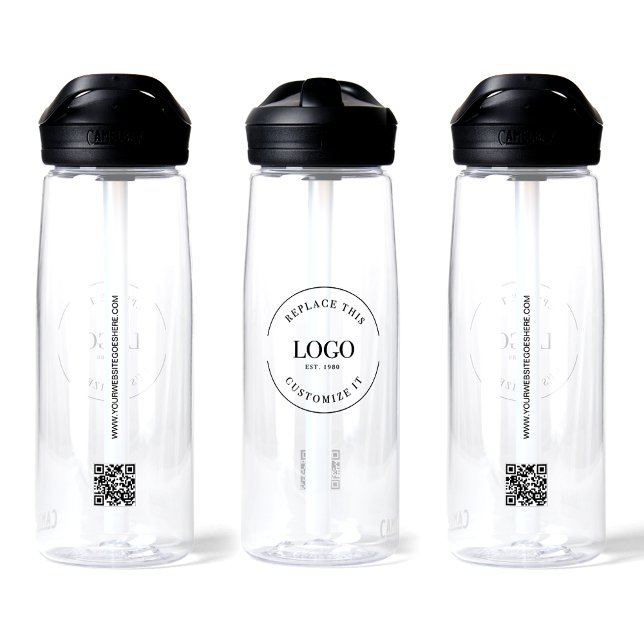 Business logo Custom QR code website professional Water Bottle (Customizable logo, website and instantly generated QR code on clear water bottles.)