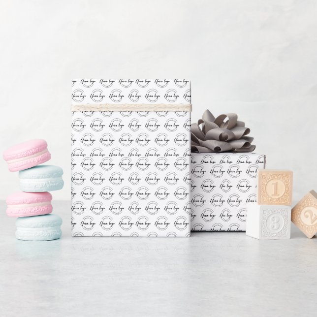 Business logo Custom Repeat pattern Black white Wrapping Paper (Baby Shower)