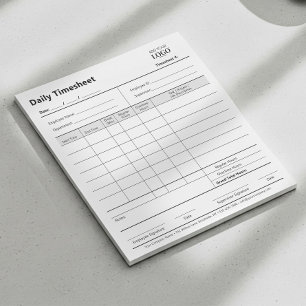 Business Logo Daily Timesheet Professional Branded Notepad