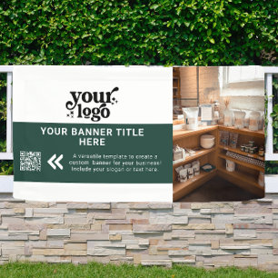 Business Logo Dark Green Modern QR Code Photo Banner