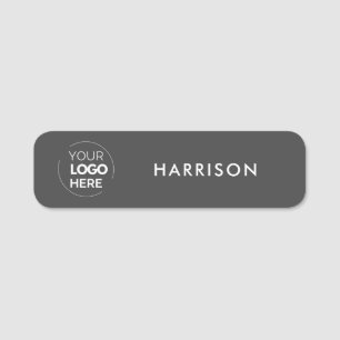 Business Logo Dark Grey Minimalist Employee Staff Name Tag