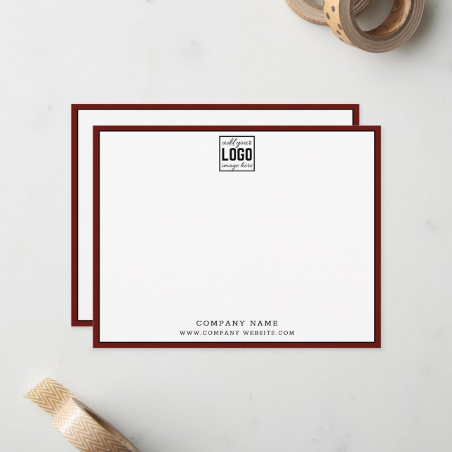 Business Logo Editable Brand Colour Maroon Border  Card (Front/Back In Situ)
