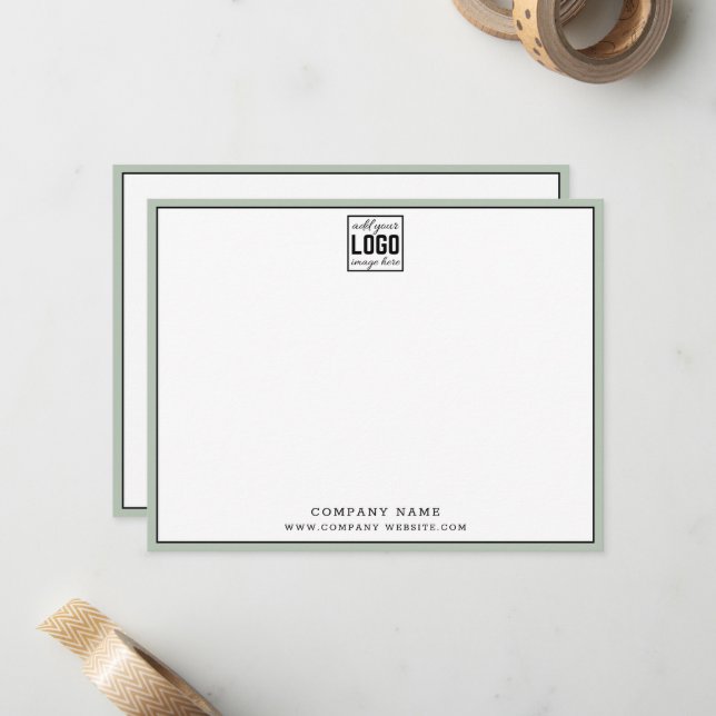 Business Logo Editable Brand Colour Sage Border   Card (Front/Back In Situ)
