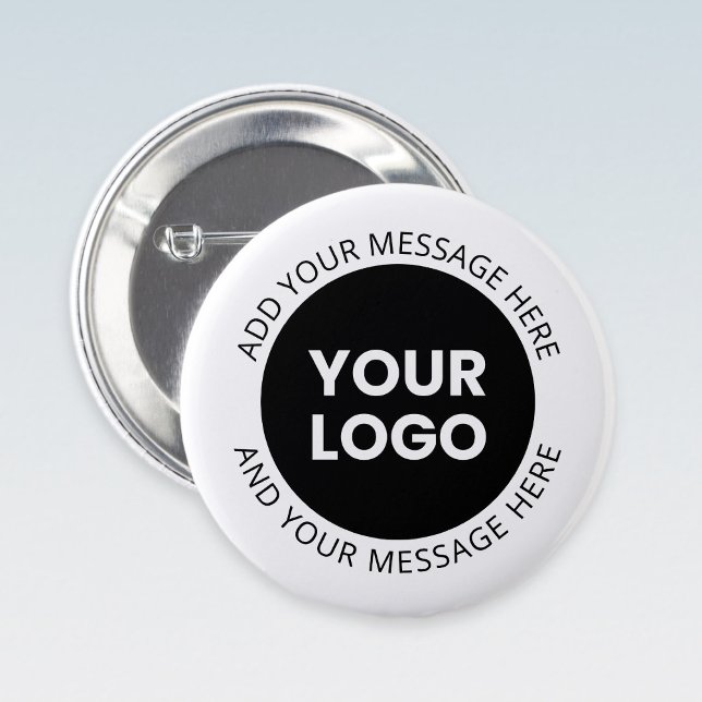 Business Logo & Editable Text  White & Black 6 Cm Round Badge (Creator Uploaded)