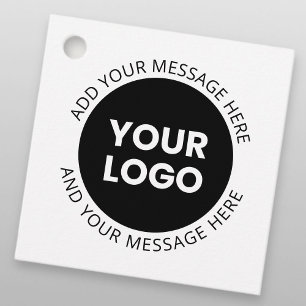 Business Logo & Editable Text White & Black Favour Tags