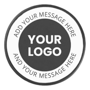 Business Logo & Editable Text  White & Black Hockey Puck