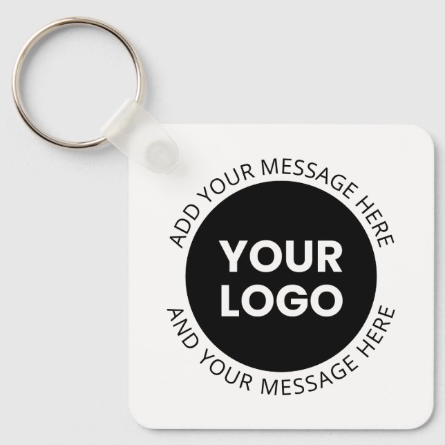 Business Logo & Editable Text  White & Black Key Ring (Front)