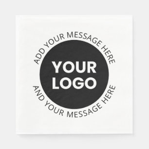 Business Logo & Editable Text  White & Black Napkin