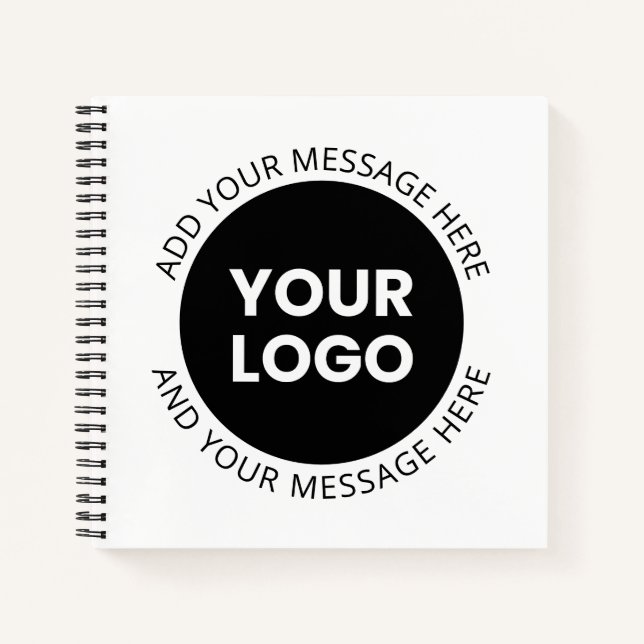 Business Logo & Editable Text  White & Black Notebook (Front)