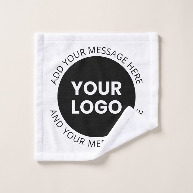 Business Logo & Editable Text  White & Black Wash Cloth (Wash Cloth)