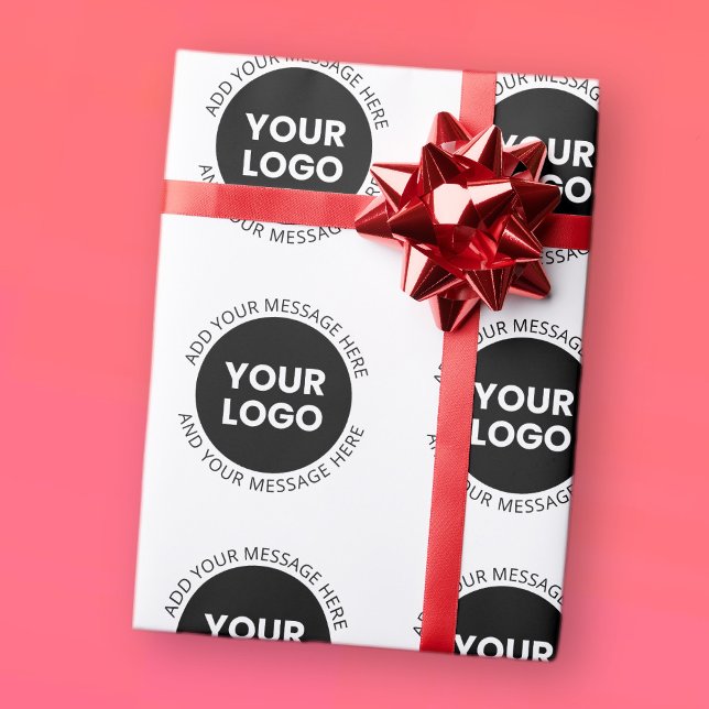 Business Logo & Editable Text  White & Black Wrapping Paper (Creator Uploaded)