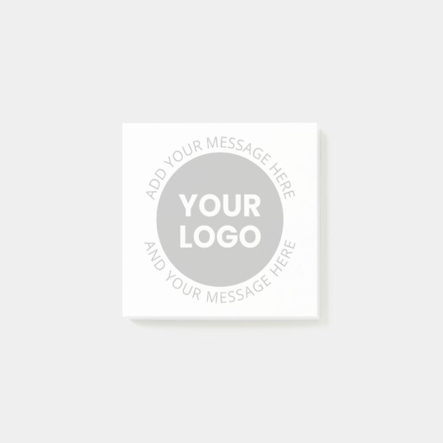 Business Logo & Editable Text  White & Grey Post-it Notes (Front)