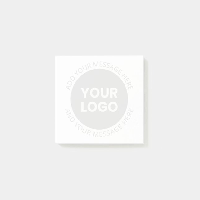 Business Logo & Editable Text  White & Grey Post-it Notes (Front)