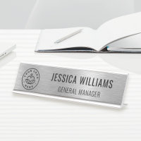 Business Logo Employee Elegant Faux Brushed Silver