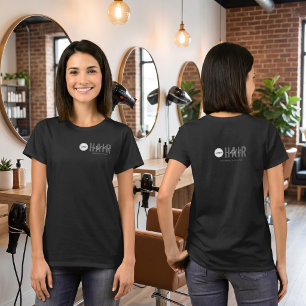 Business Logo Employee Name Black Hair Stylist  T-Shirt