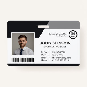 Business Logo Employee Name Black & White Qr Code ID Badge