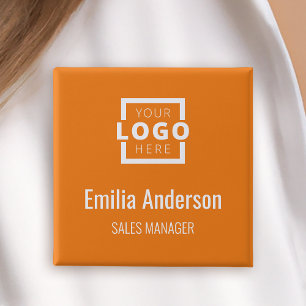Business Logo Employee Staff Name Badge Orange