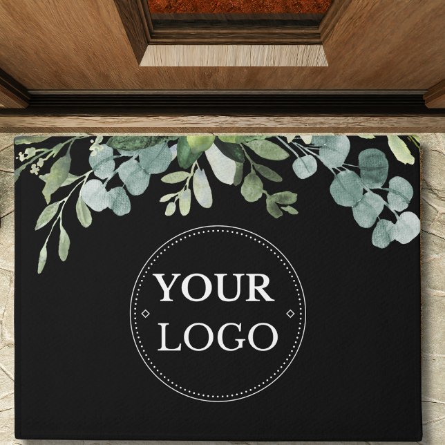 Business Logo Eucalyptus Modern Black Promotional  Doormat (Creator Uploaded)