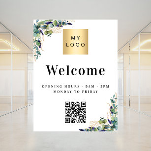 Business logo eucalyptus welcome opening QR code Poster