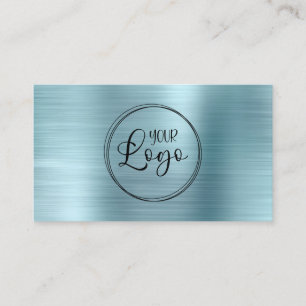 Business Logo Faux Light Blue Ombre Foil Card
