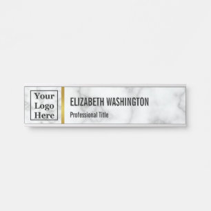 Business Logo Faux Marble Employee Name Job Title Door Sign
