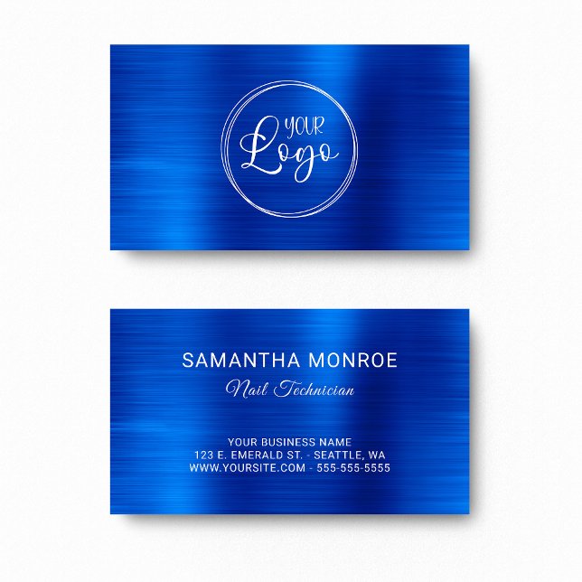 Business Logo Faux Royal Blue Ombre Foil Business Card (Business Logo Faux Royal Blue Ombre Foil Business Card)