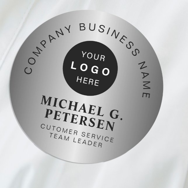 Business logo  faux silver company employee name tag (Creator Uploaded)