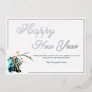Business Logo Flower Decor Holiday Card 