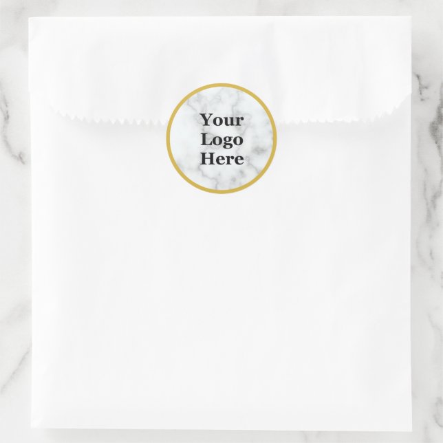 Business Logo Gold & Faux White Marble Template Classic Round Sticker (Bag)